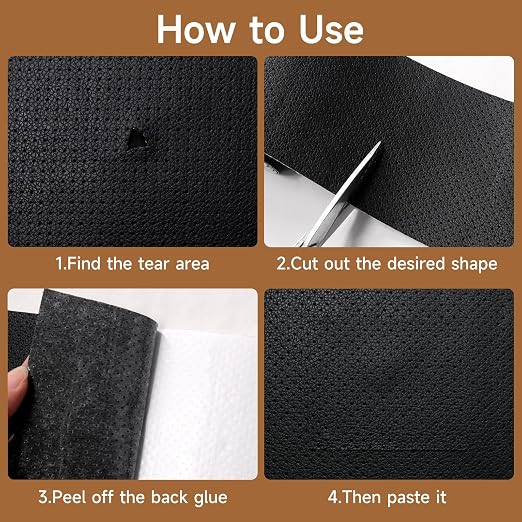 Self Adhesive Leather Repair Patch Tape Kit, Perforated Leather Repair for Furniture Couch Sofa Car Seats Office Chair, Vinyl Repair Kit (Black, 15.7x39.3 inch)