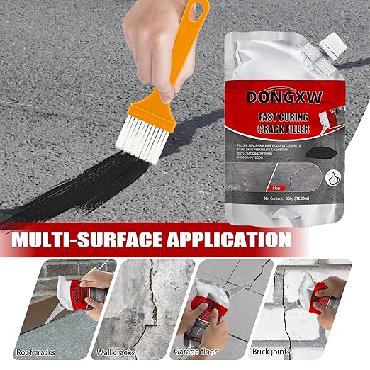 Dongxw Asphalt Crack Filler, 4Packs High Elasticity Driveway Crack Filler, Concrete Crack Sealant for Driveway Waterproof Cement Caulking Adhesive(Black, 4.41LB)