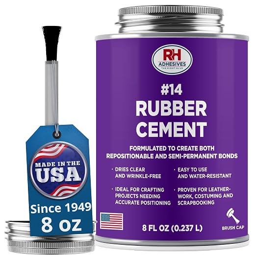 #14 Rubber Cement, 8 oz. can - Crafting, Leather, Upholstery, Costuming, Scrapbooking, DIY, Repostionable, Semi-Permanent - RH Adhesives