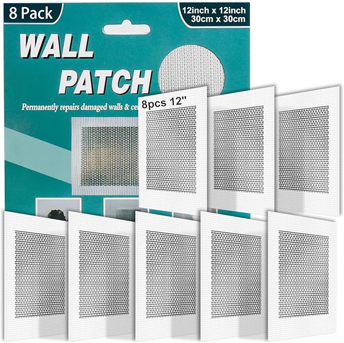 8Pcs 12 Inch Large Drywall Patch, Wall Repair Patches, Self-Adhesive Fiberglass Repair Kit Dry Wall Hole Repair Patch for Aluminum Metal Sheetrock Ceiling (12"x 12")