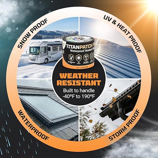 TITANPATCH PRO Waterproof Sealant Tape – Black 4" x20' – Stops Leaks Fast & Stays Sealed for 15+ Years – Sticks to RVs, Roofs, Pools, Boats, Gutters – Built for Harsh Weather (-40°F to 190°F)
