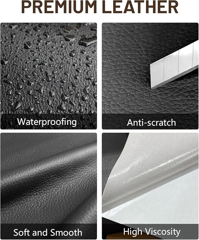 BOUYEER Leather Repair Patch Tape Kit,Self Adhesive Leather Repair for Sofa，Car Seat,Office Chair,Furniture,Jacket,Waterproof Strong Adhesive Vinyl Repair Kit. 17 in x 79 in,Dark Grey