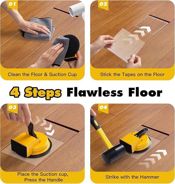 Floor Gap Fixer Tool Kit – Heavy Duty Suction Cup Floor Gap Repair Tool with Rubber Mallet, Gap Close Tool for Laminate Flooring, Wood & Hardwood Floor Gap Fixer, Gap Repair for DIY Installation