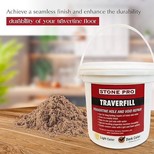 StonePro Traverfill - Travertine Repair - Fills Smalls pits, Holes & voids in Travertine & Limestone (Dark 3 lb)