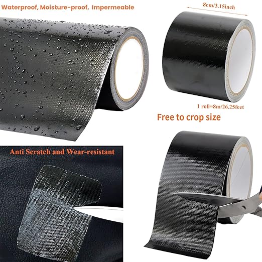 Waterproof Tape Heavy Duty, Tear Resistant Adhesive Tape for Outdoor Repair, Strong Duct Tape for Canvas, Tarp, Tent, Boat Cover, Awning, Vinyl, Plastic - All Weather UV Resistant Patch Kit, Black