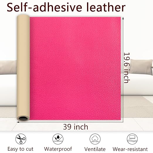 Fuchsia Leather Repair Patch, 39.3 x 19.6 Inch Self Adhesive Leather Repair Tape, Large Vinyl Leather Repair Kit for Furniture, Car Seats, Sofats, Couch, Office Chair