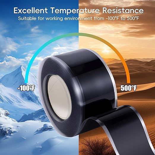 4-Pack Self Fusing Silicone Tape (40 Ft Total) - Black Rubber Tape for Auto Hose Repair & Electrical Insulation - Heat Resistant 500°F, Residue-Free & Easy-Peel Liner