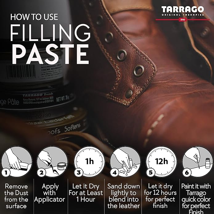 Tarrago Filling Paste - 50ml Leather Filler Repair Compound - Leather Restoration Crack, Burns, Tears, Holes Filler