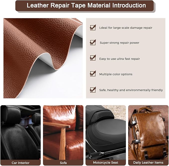 JDLUGH Sofa Leather Repair Patch Tape, Large Self Adhesive Couch, Car Seat, Office Chair, Leather Furniture, Vinyl Repair Patch Kit for Furniture (15x60 Inch, Brown)