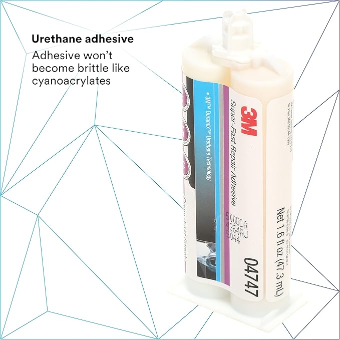 3M Super-Fast Repair Adhesive, 04747, Tranlucent Color,Two-Component, Semi-Rigid, Urethane Adhesive, 47.3 mL/1.6 fl oz Cartridge