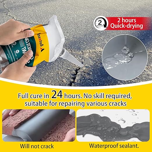 Concrete Crack Filler, Cement Crack Filler, Self-Leveling Concrete Crack Repair Filler, High-Elasticity Waterproof Caulking Glue for Driveways, Walkways, Patios, and Driveway Crack Repair– 10 PCS
