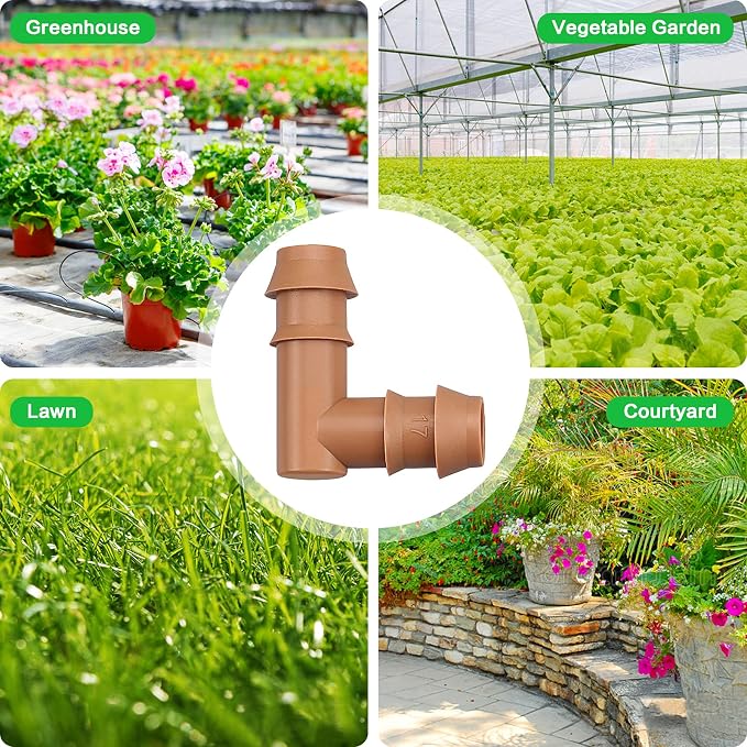20-Pack Drip Irrigation Barbed Elbow Fittings, Fits 1/2”, 17mm .600” ID Drip Tubing