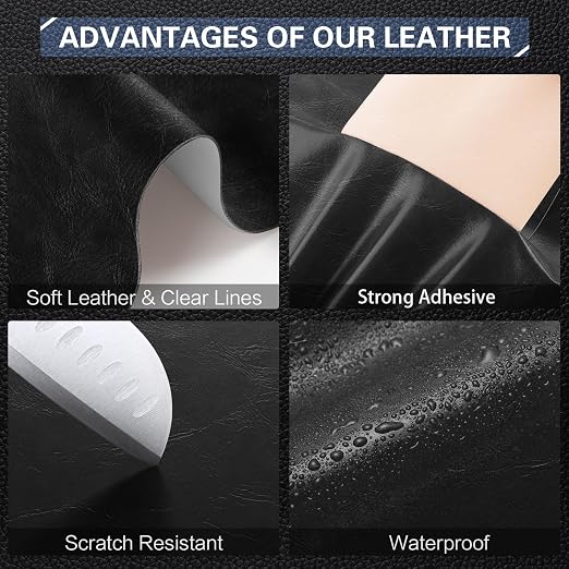 OAZ Large Leather Repair Patch Tape, 16""x 31.5"" Self Adhesive Leather Repair Tape for Furniture, Leather Repair Kit for Car Seat, Couch, Sofa, Chair, Boat Seat - Classic Black