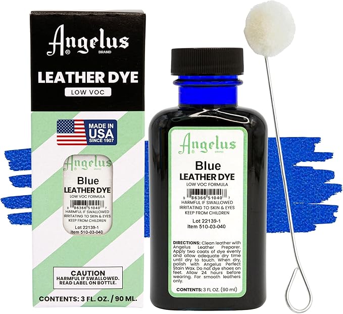 Angelus Leather Dye - Flexible Leather Dye for Shoes, Boots, Bags, Crafts, Furniture, & More 3oz, Dauber Included (Blue)
