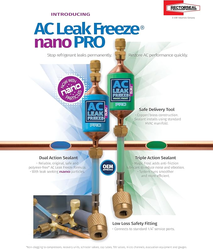 RectorSeal AC Leak Freeze Pro Nano 45316 HVAC Leak Sealant, Contains New Leak Seeking Nano Particles That Create A Stronger Dual Sealant; Easy Application, HVAC, 1.5 oz
