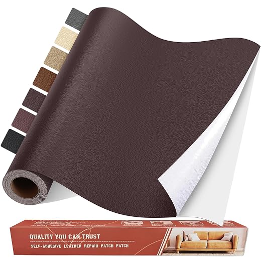 Self Adhesive Leather Repair Patch Kit, 17 in x 79 in Large Vinyl Leather Repair Tape for Furniture, Car Seat, Couch, Sofa, Chair Dark Brown