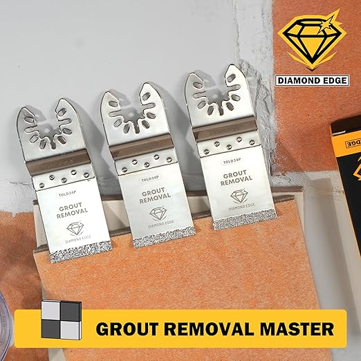 Diamond Oscillating Multi Tool Blade 3 Pcs, TOLESA Flush Cutting Multi Tool Diamond Oscillating Saw Blades for Grout Removal, Cleaning Mortar, TOLD34