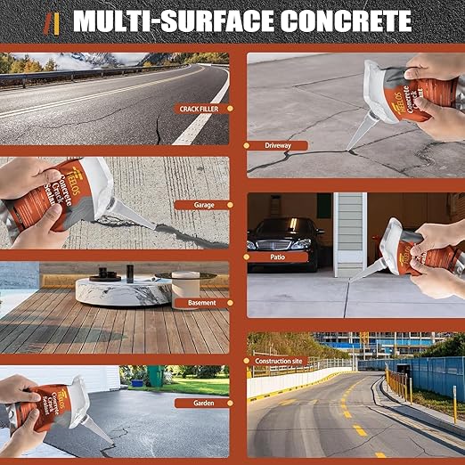 Concrete Crack Filler 2Pack Grey, Self Leveling Cement Crack Sealant, High Elasticity Concrete Crack Filler Repair Sealer, Waterproof Caulking Glue for Driveway, Patio, Sidewalk, Garage Floor Repair