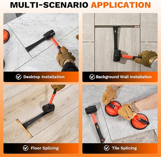 Saker Laminate Floor Gap Repair Tool,Suction Cup Lifter with Rubber Mallet and Wider Heavy Duty Pull Bar,Floor Gap Repair Kit,for Moving Glasses and Floating Wood Floors