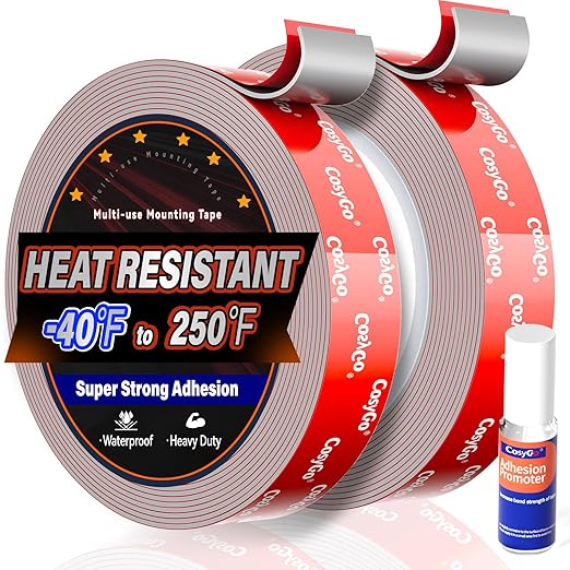 2 Rolls Double Sided Tape Heavy Duty, 15FT Outdoor Heat Resistant Automotive Waterproof Mounting Tape, 0.6In Width Super Strong Adhesion Foam Tape