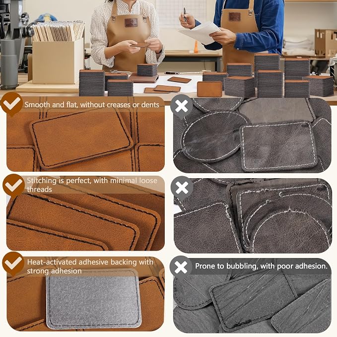 40 Pack Blank Leatherette Patches with Adhesive, Rectangle Laser Engravable Faux Leather Patch for Hats Custom, Fabric Repair Sew, Engraving Materials, Gifts, DIY (Khaki, 3 x 2 in)
