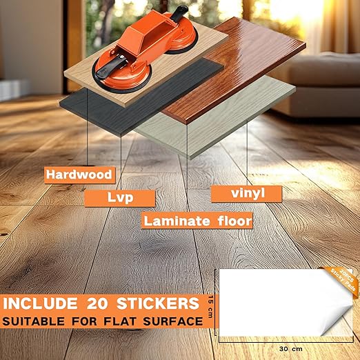 REXBETI Floor Gap Fixer Tool, Plank Gap Repair Kit, Double Suction Cup Laminate Flooring Tool, Double 45° Striking Surface, 20pcs Sticky Pads for Fixer Laminate/Vinyl Flooring/Hardwood, Grip Handle