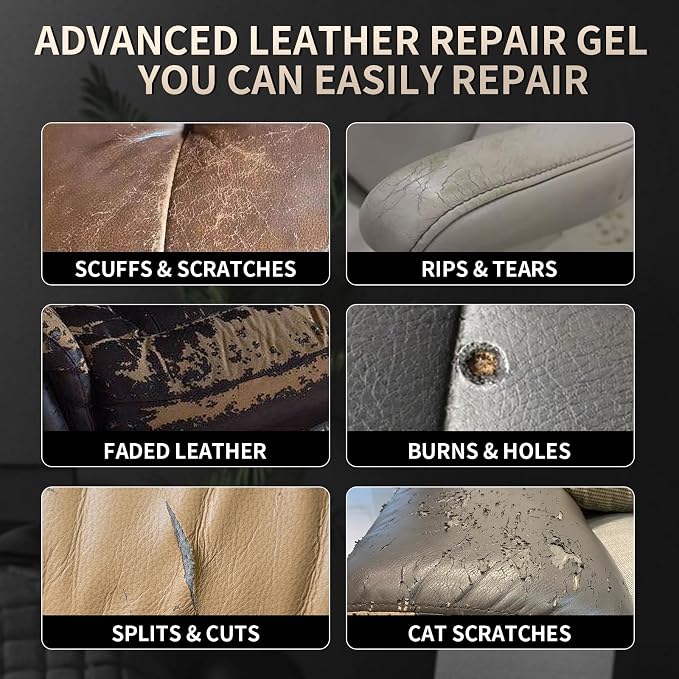 2026 New Advanced Leather Repair Gel, Upgrade Leather Repair Kit for Car Seat Vinyl Repair Kit, Professional Leather Repair Coloured Cream Gel, Multifunctional Couch and Jacket Repair Kit (A01)