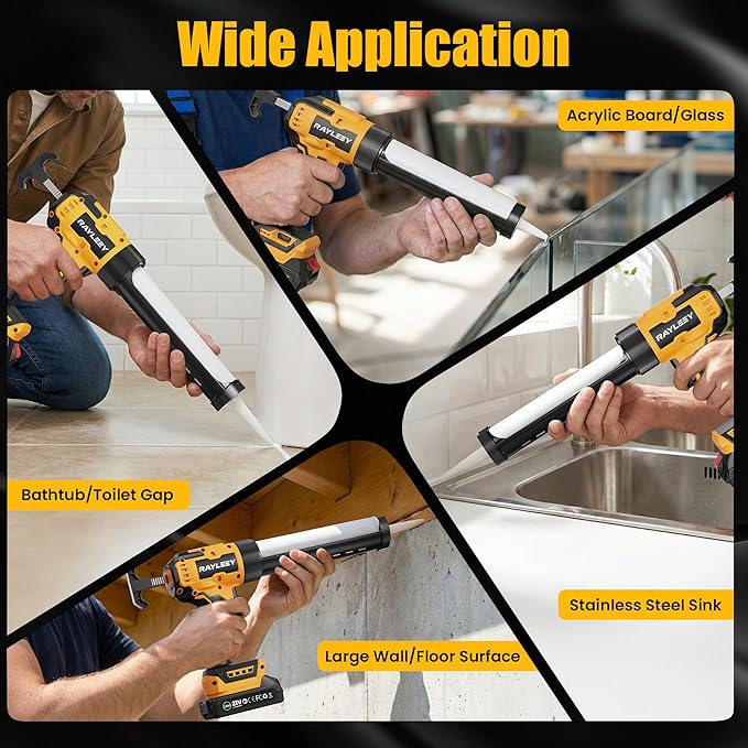 Electric Caulking Gun, Battery Powered Caulk Gun with 2 x 2000mAh Batteries, 9pcs Caulk Remover Tool, 6 Adjustable Speeds, Dripless Auto Retract, LED Light Silicone Gun for Filling, Sealing