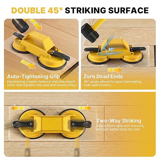 Floor Gap Fixer Tool Heavy Duty 45°Striking Surface Floor Gap Repair Tool Made of Iron & Enhanced Suction Cup with Slot Cutter, Hammer and 5pcs Sticky Pads for Fixer Laminate/Vinyl Flooring Tools