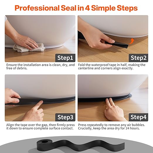 Dstorelhp 2 Rolls Black Caulk Tape Waterproof Self Adhesive, Decorative Caulking Tape for Kitchen, Countertop, Bathroom, Sink, Bathtub, Toilet, Shower (1.5" x 10.5Ft)