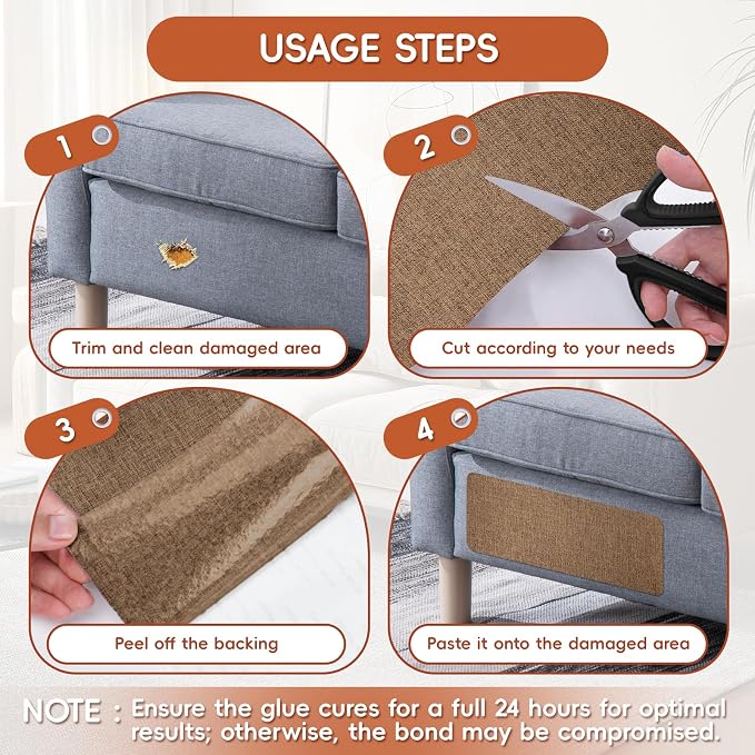 Linen Fabric Repair Tape 4.7x63 Inch, Self Adhesive Couch Patch Repair Fabric Tape for Furniture, Linen Patch Kit for Couch, Carpet, Upholstery, Chair, Sofa, Cushion, Bag (Brown)