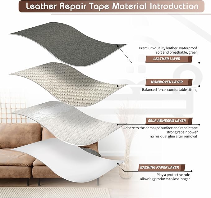 KING MOUNTAIN Leather Repair Tape, 16 x 60 Inches, Gray, Self-Adhesive, Waterproof, Eco-Friendly