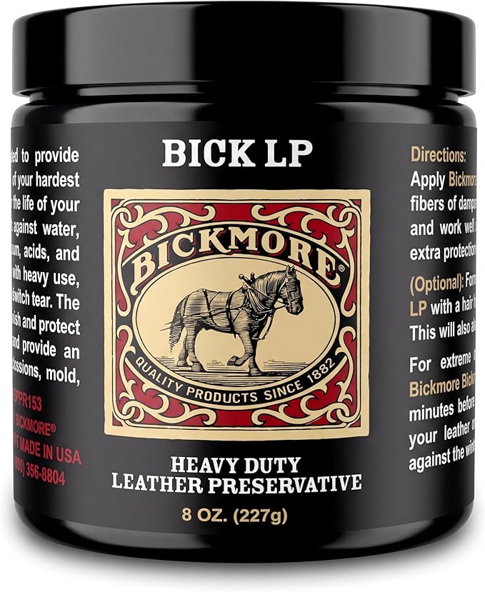 Leather Conditioner, Scratch Repair | Bickmore Bick LP 8oz - Heavy Duty LP Leather Preservative | Leather Protector, Softener and Restorer Balm for Dry, Cracked, and Scratched Leather | Made in USA