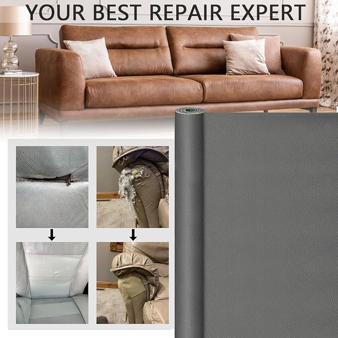 YAFLC Leather Repair Patch for Furniture, 40" x 16" Self Adhesive Leather Repair Kit Vinyl Repair Tape for Car Seat Sofa Jackets Couches Chair Khaki