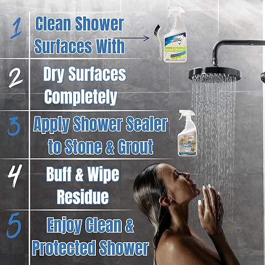 Natural Stone Shower Sealer Quart + Ultimate Grout Cleaner with Brush Quart (2-Pack) – Seals & Protects Showers, Deep Cleans Tile & Grout