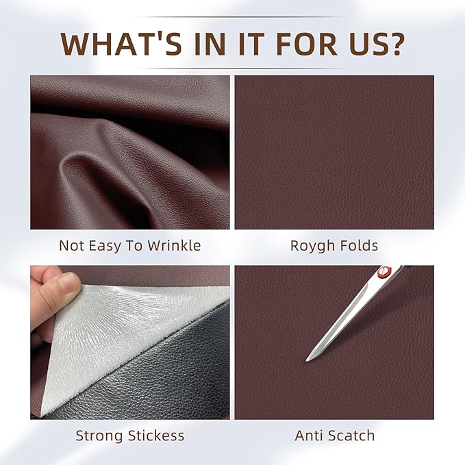 CHEIGHY 2pcs Self-Adhesive Leather Repair Kit for Furniture, Couches, Car Seats 8.2X11 Inch PU Vinyl Leather Patch Tape for Sofa, Office Chairs, Jackets (Coffee)