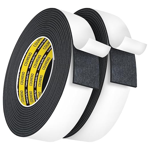 Single Sided Strong Self-Adhesive Foam Tape Strips 2 Pack 2inX16.4FT, Black Weather Stripping for Door/Window Seal, Gap Insulation, DIY Homeowners Easy Install (0.12in Thickness)