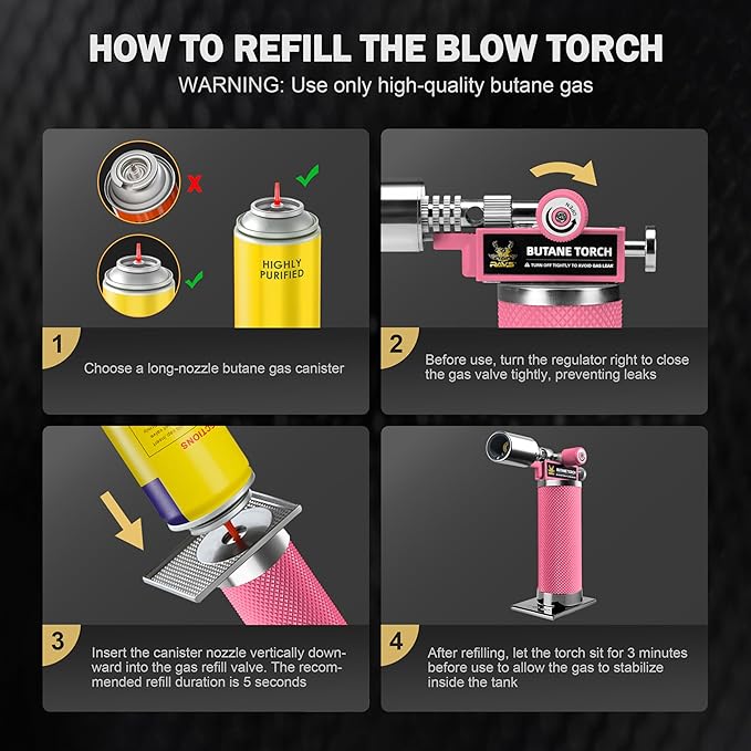 RAVS Butane Torch, Premium Metal Pink Torch Lighter with Adjustable Flame & Safety Buckle, Food Torch for Baking, BBQ, Desserts, Unique Gifts for Women, Butane Fuel Not Included