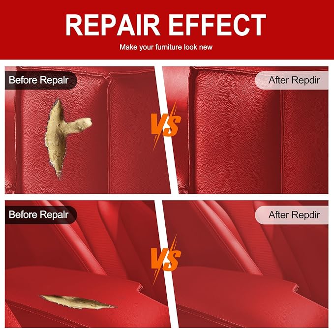 Leather Repair Patch 15.7x40 inch Large Self-Adhesive Leather Repair Tape Vinyl Leather Repair Kit for Sofa Car Seats Chairs Shoes Bags Damaged Leather Furniture (Red)