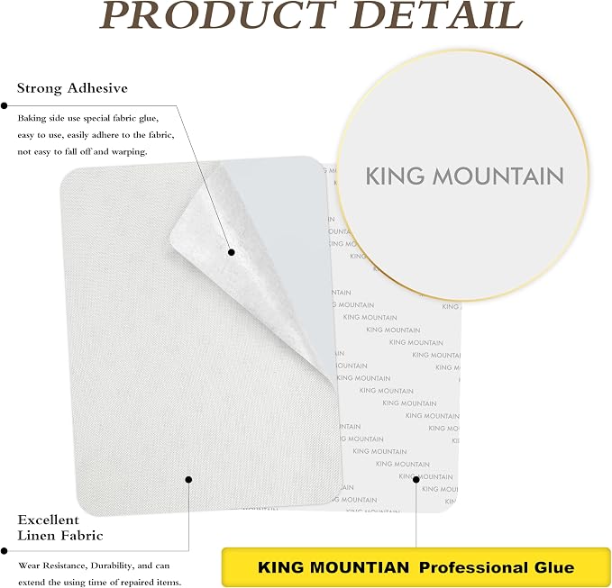 KING MOUNTAIN Fine Linen Repair Patches, Self-Adhesive Linen Fabric Patches, 8X11 inch Extra Size, Multi Color, Can be Used for Linen Sofa Repair (8" x 11",White)