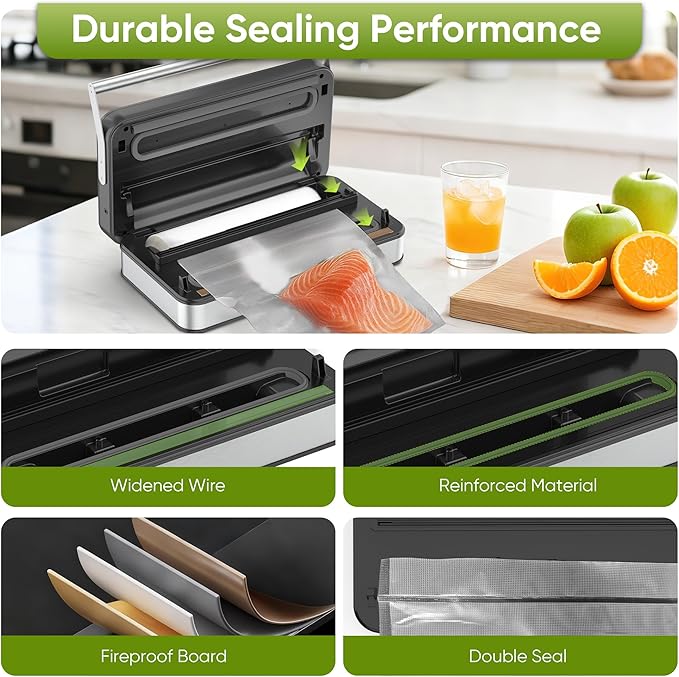 Locksworth 85Kpa Food Vacuum Sealer with Digital Timer, Built-in Cutter, and Storage Box