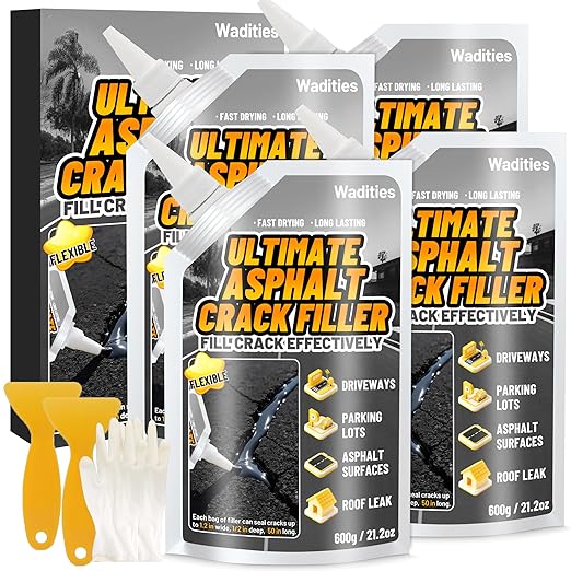 Asphalt Crack Filler, 5.3LB High Elasticity Cement Crack Filler, Self Leveling Waterproof Repair Sealant for Driveway, Walkway, Blacktop Concrete Joint, Outdoor Quick Drying Sealer - Black