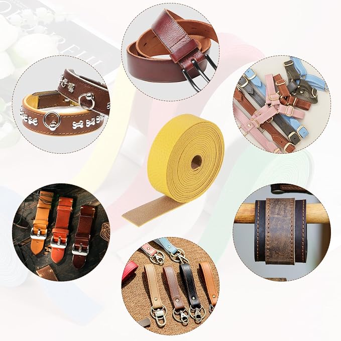 MECCANIXITY Faux Leather Strap, 1" Width x 98" Long Grained Leather Belt Strip Trim Roll for DIY Craft Projects, Pet Collars, Traction Ropes, Bag Straps, Hobby Workshop (Yellow)