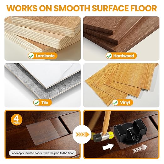 Iron Floor Gap Fixer Tool with Suction Cup, Dual Striking Heads & 4 Adhesive Pads, Floor Gap Tool for Laminate, Hardwood, Tile & Vinyl Floors