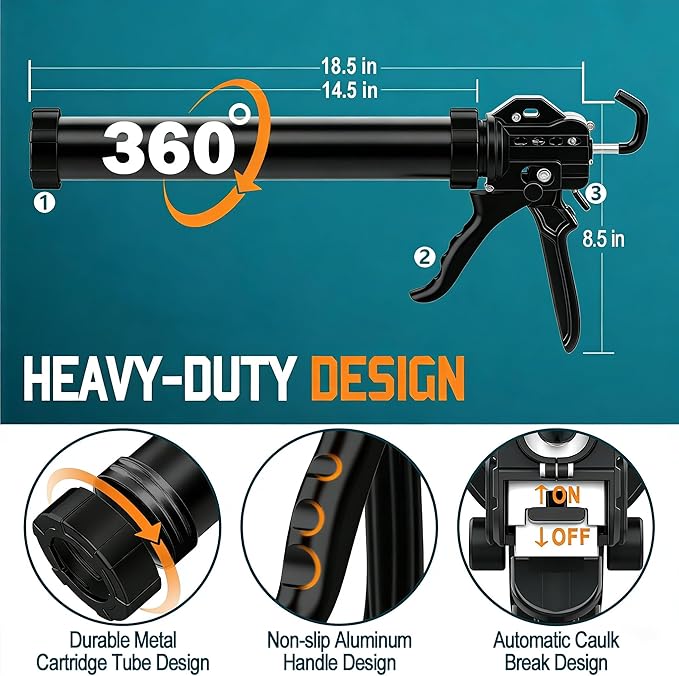 20 oz Sausage Caulk Gun, One-Touch Drip-Free | Effortless & Professional Design with Heavy-Duty Metal Body, 18:1 Thrust Ratio | for 20 oz Sausage Packs