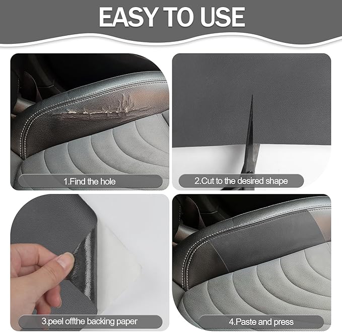 CHEIGHY 2pcs Self-Adhesive Leather Repair Kit for Furniture, Couches, Car Seats 8.2X11 Inch PU Vinyl Leather Patch Tape for Sofa, Office Chairs, Jackets (Dark Grey)