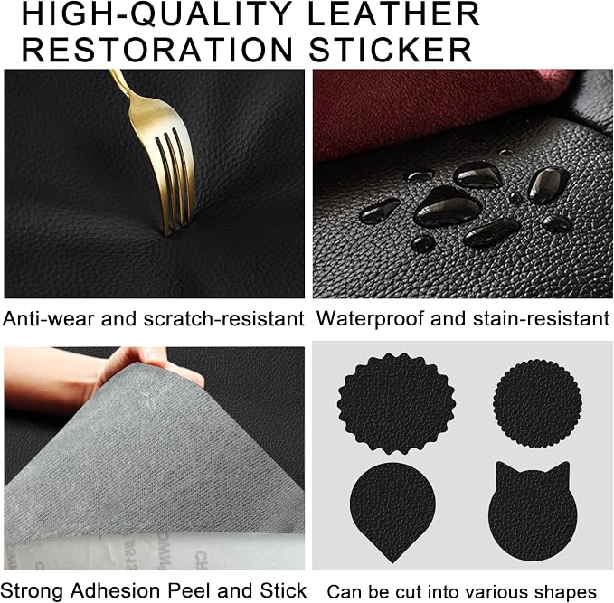 Leather Repair Tape,16x63 inch Self Adhesive Leather Repair Patch,Vinyl Leather Repair Kit for Furniture,Car Seats,Couches,Sofas,Office Chairs,Black
