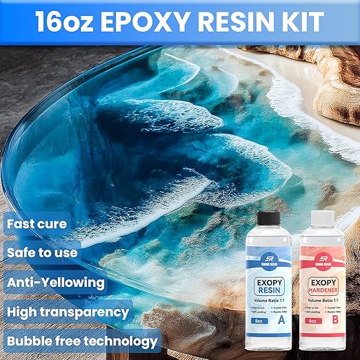 Epoxy Resin Kit, Crystal Clear 1:1 Self-Leveling Resin System with High Gloss Finish for Jewelry Making, Casting, Coating & DIY Craft Projects (16 OZ)