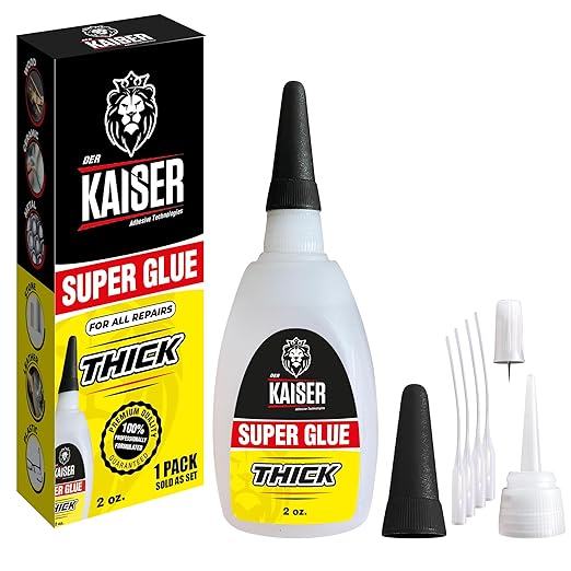 Der Kaiser Thick CA Super Glue (2 oz) – Gap-Filling Cyanoacrylate Adhesive – 15-30 Sec Cure – Pro Kit with Microtips – Wood, Plastic, Metal, 3D Printing, Hobby Models, DIY Repairs – 1,000-1,500 CPS
