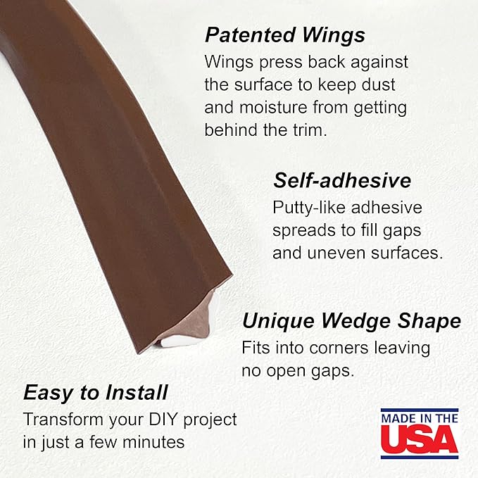 InstaTrim Peel & Stick Flexible Caulk Tape & Trim, Easy to use, self-Adhesive, Caulk sealant for Floors, Doors, Windows, counters, tubs and More - Made in USA, 1/2 inch x 10 feet, 2-Pack, Brown